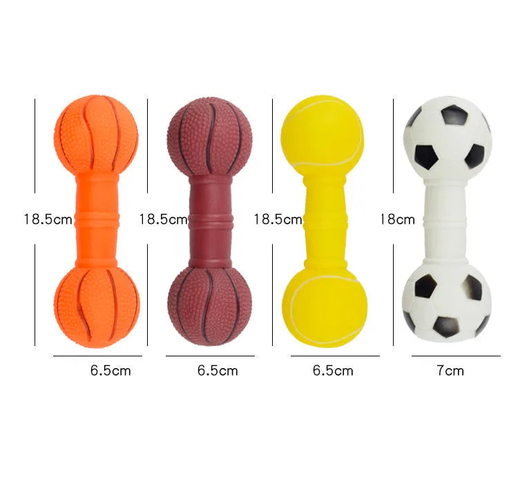 PVC football dumbbell shaped dog chew toy with squeaker in assorted colours