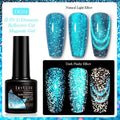 Cat eye effect nail polish gel bottle with diamond glitter in one of six colour styles