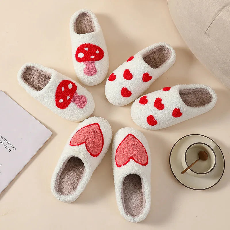 Cartoon love style plush slippers for women with non-slip PVC soles in multiple colour designs