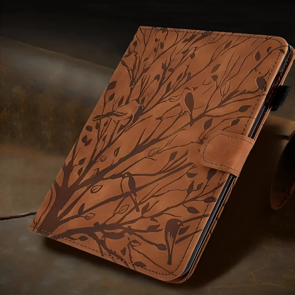 Imitation leather tablet case with folding bracket in black, green, khaki, purple colours