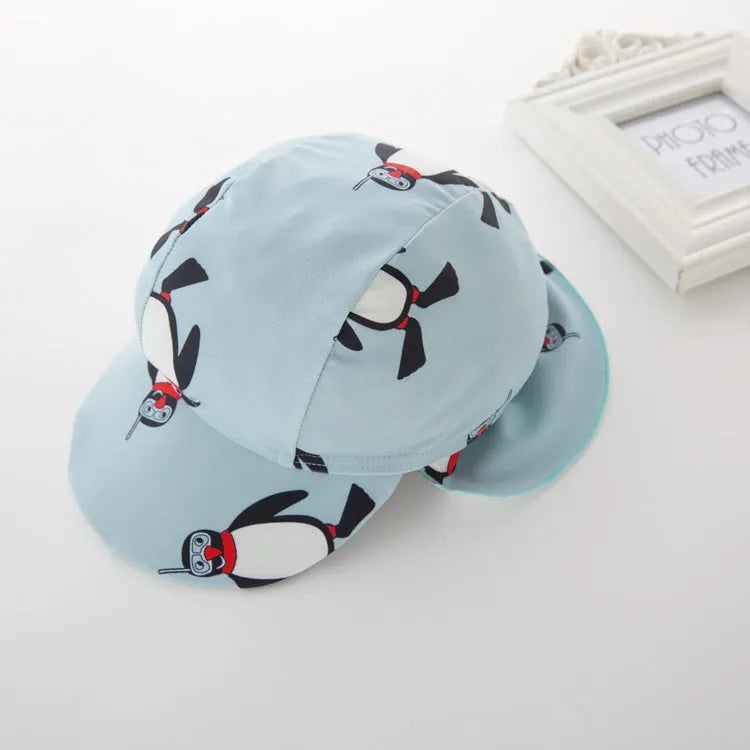 Boy's long sleeve swimsuit with penguin design swimming cap for sun protection