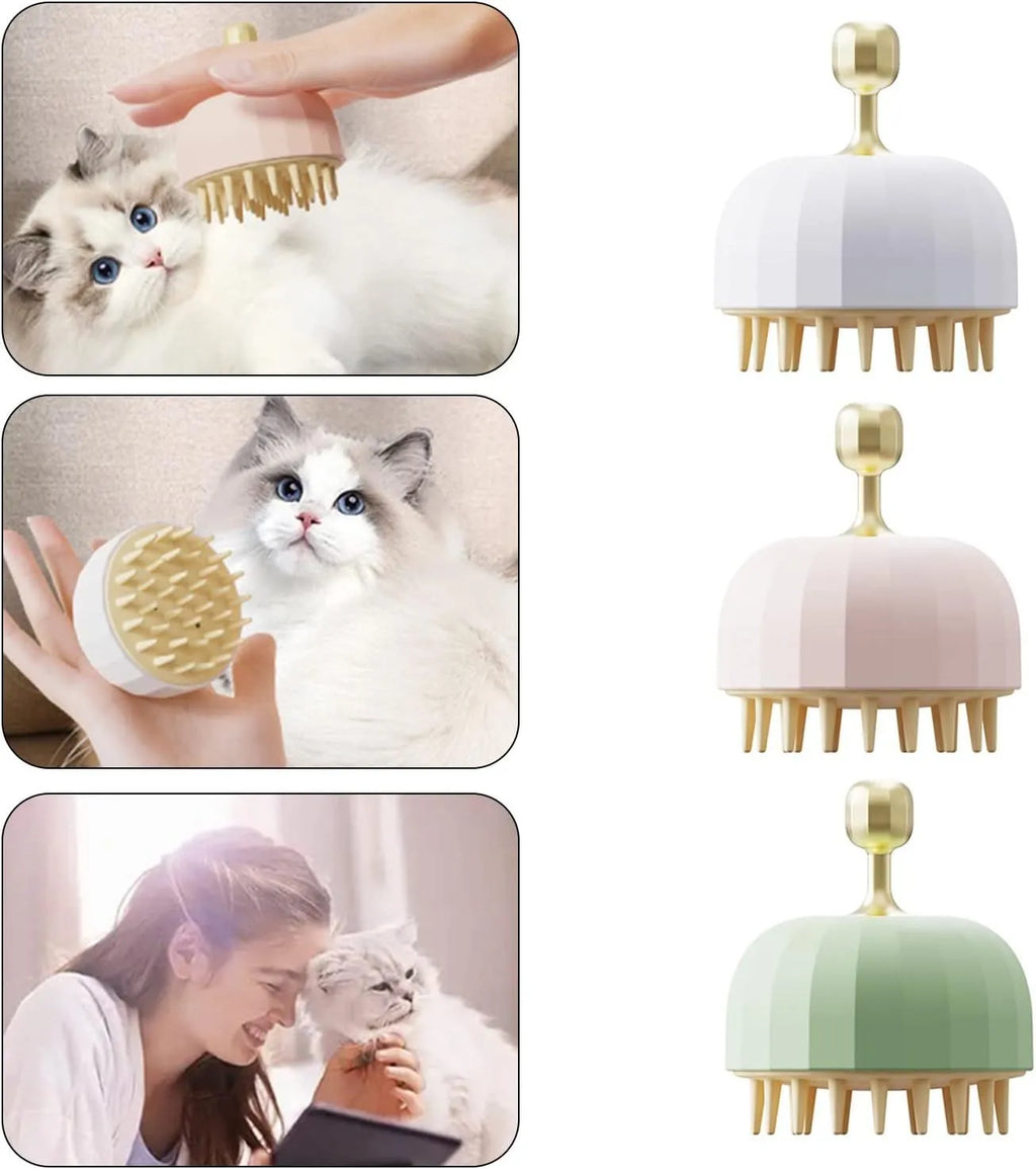 Green double-sided pet bath massage brush with drain holes for shampooing dogs and cats