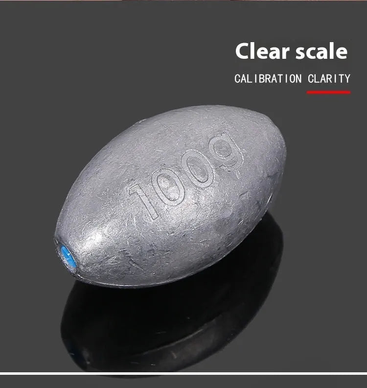 Sea fishing olive lead sinker with plastic core, rugby shape, and textured scale surface