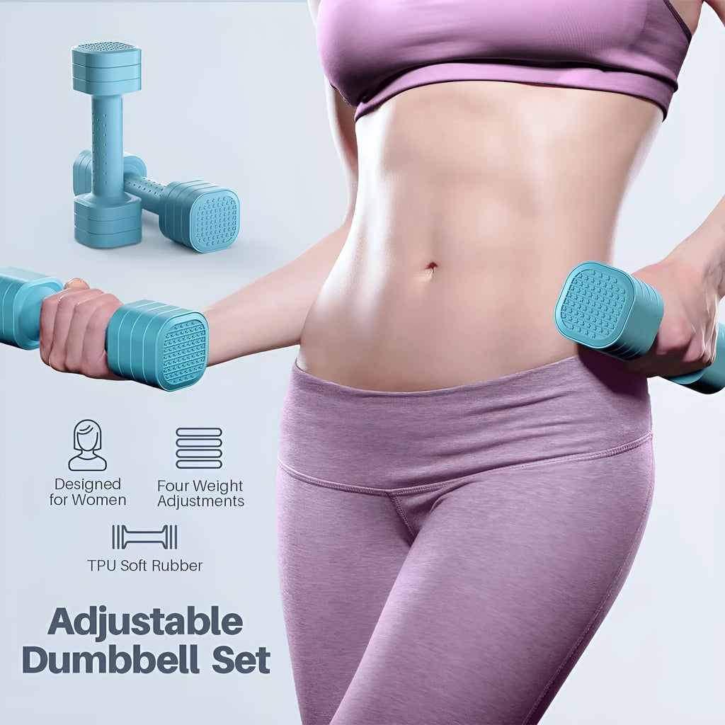 Detachable pink and blue 5lb dumbbell set for women's fitness training.