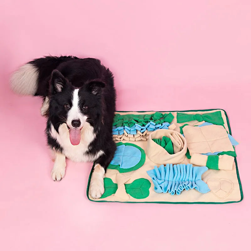 60cm polar fleece snuffle mat for dogs on a light background, with fleece strips holding kibble