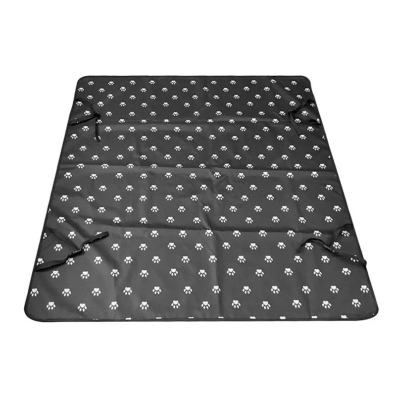 Car pet mat for rear seats in water resistant cloth with dog footprint design protecting vehicle upholstery