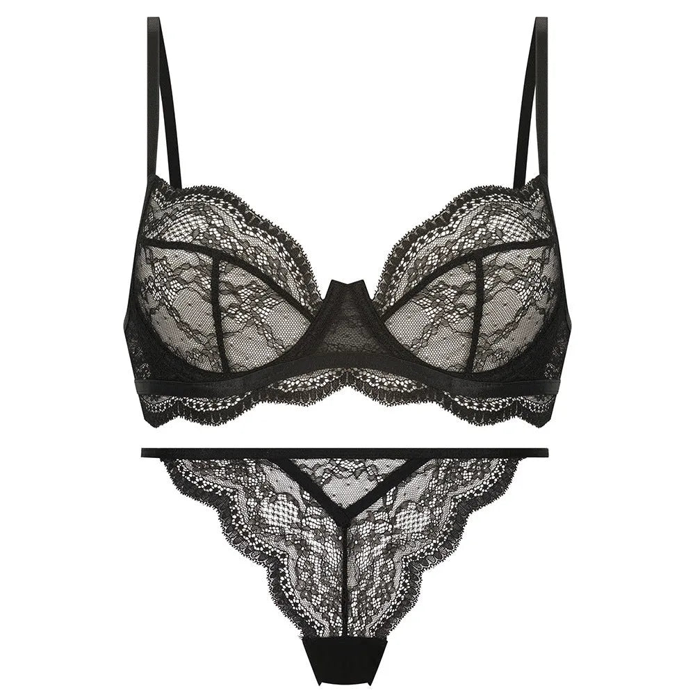 Women's French bra suit bikini set with fixed double-shoulder straps in black, red, or green