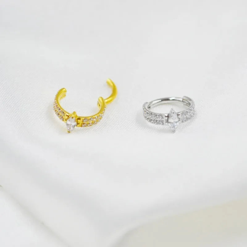 Ladies heart-shaped 316 titanium steel earrings with diamond-treated zircon in silver and gold colours