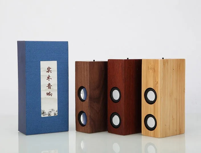 Wooden retro Bluetooth speaker in bamboo, black walnut or sapele finish with 7-hour battery