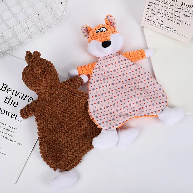 Brown velvet pet stuffed toy with squeaker for dogs and cats.