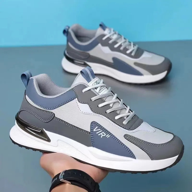 Men's colour block mesh sneakers with lace-up design and round toe in black, grey, and white options