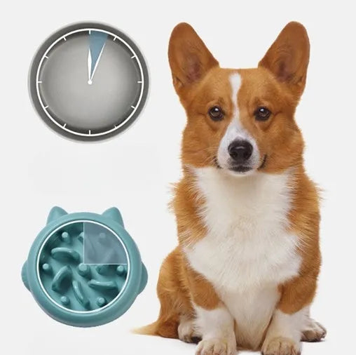 Green bone-shaped slow feeder bowl for dogs and cats with interior ridges