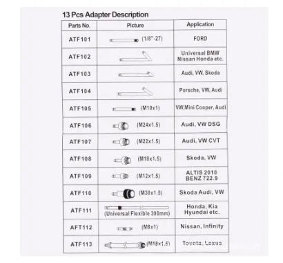 13-piece automatic transmission oil refuelling machine with pumping tool and multiple adapters
