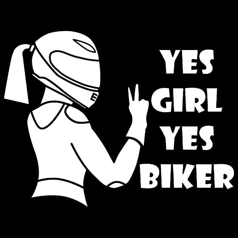 Girl Rider waterproof car sticker measuring 16cm by 15cm in black, white, and laser colours