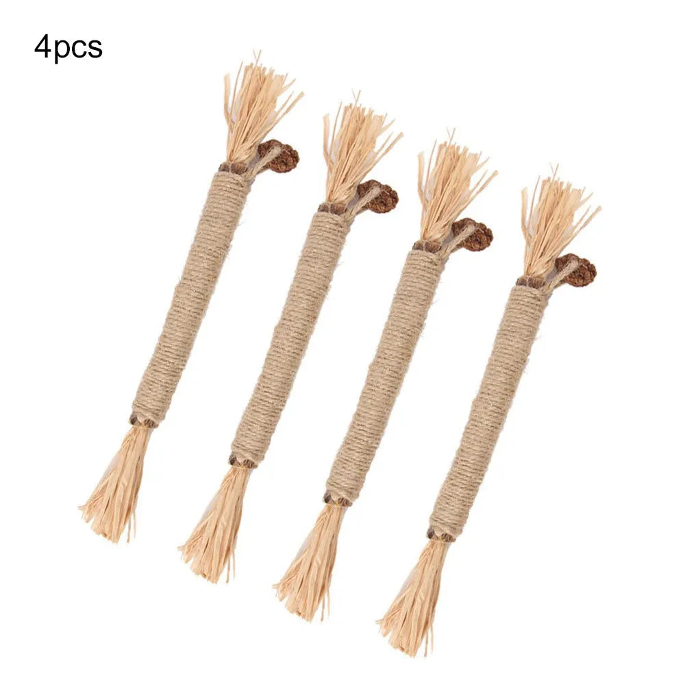 Natural silvervine cat chew sticks with sisal rope and raffia in thick and fine diameters