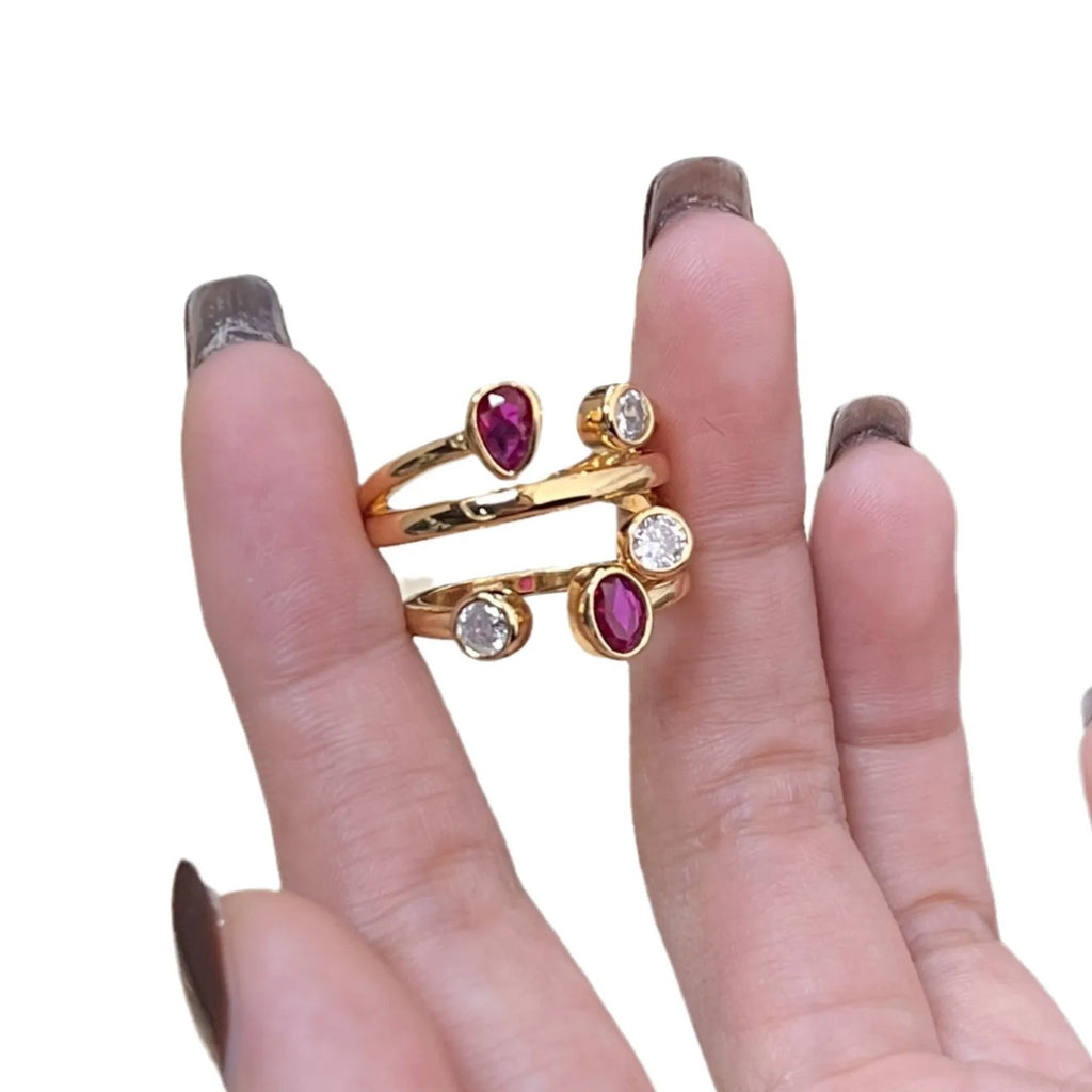 Geometric irregular copper ring with two-tone electroplated finish and double-headed diamond design