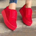 Plus size women's rhinestone casual sports shoes in black with a chunky flat rubber sole and front lace-up.