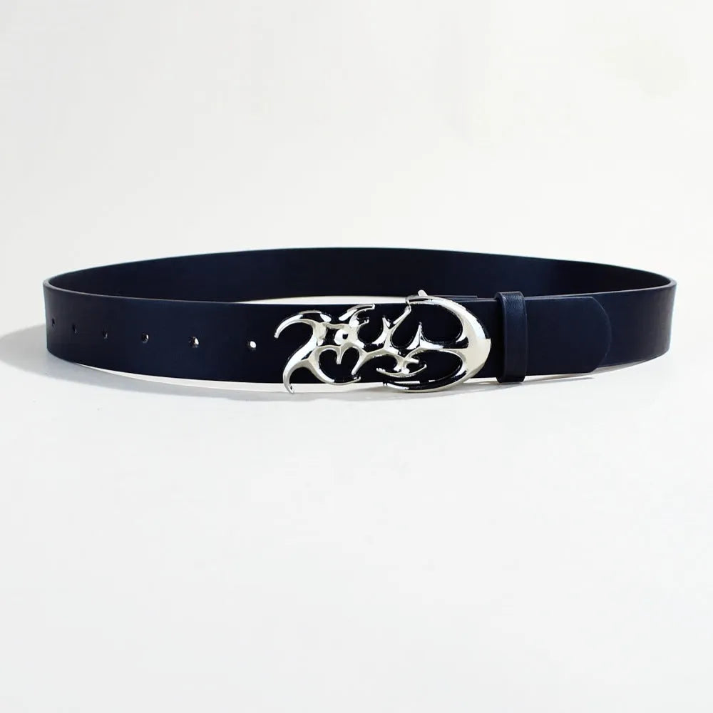 Casual silver alloy buckle on a brown PU leather belt with snap button fastening
