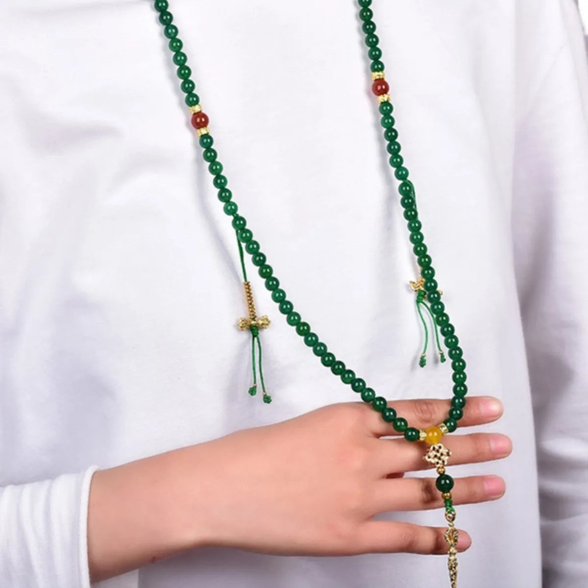 Brazilian natural green agate multi-circle bracelet showing bead detail in three size options