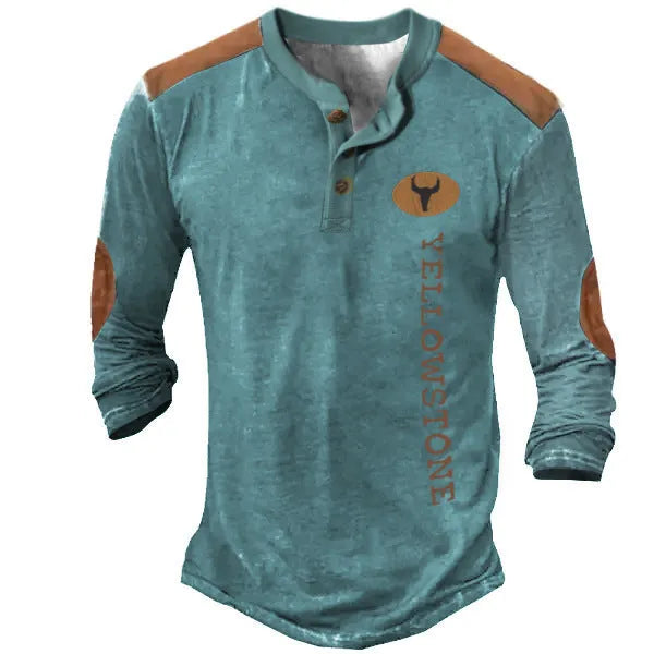 Men's long sleeve Henley shirt in solid polyester with printed detail, available in CT09-PL10581 colour