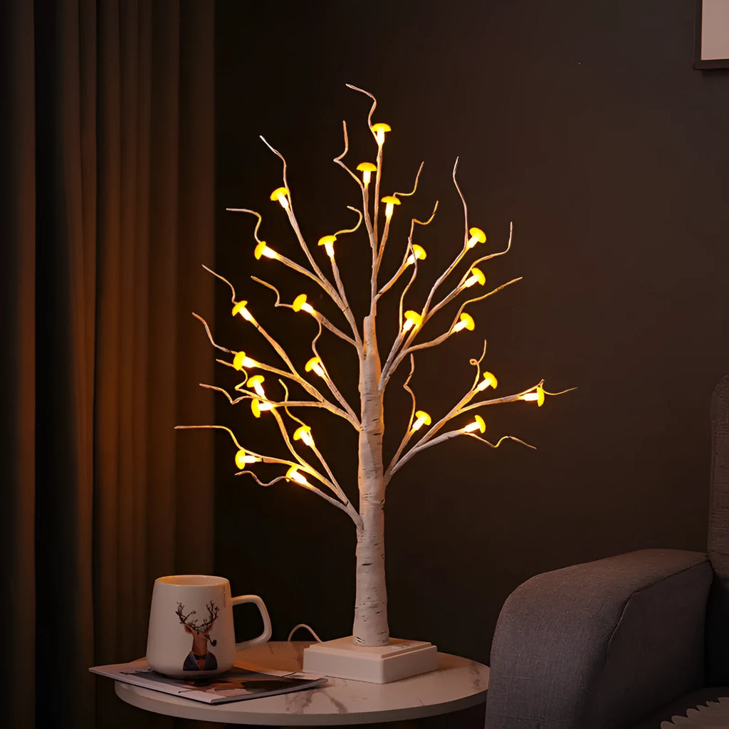 60cm tall mushroom tree LED lamp with 24 detachable flowers and warm light