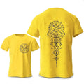 Men's Viking rune compass graphic T-shirt on pure cotton with smiling face design