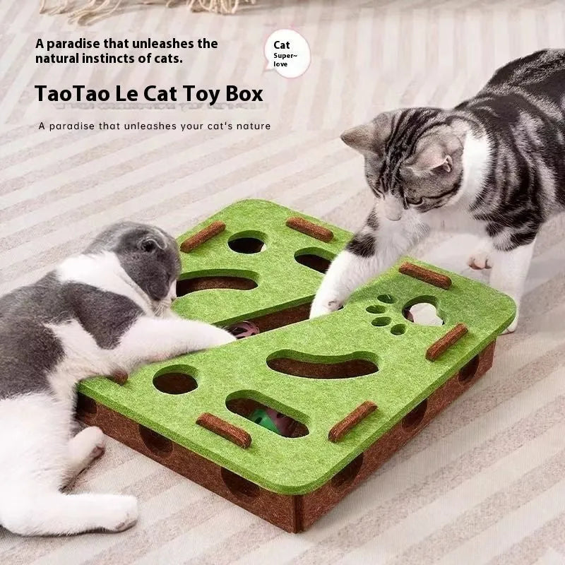 Green brown felt cat scratching box measuring 30cm square for feline enrichment