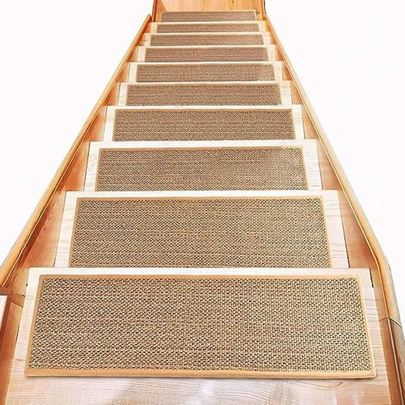 Japanese-style linen-look stair mat in camel colour with rubber bottom