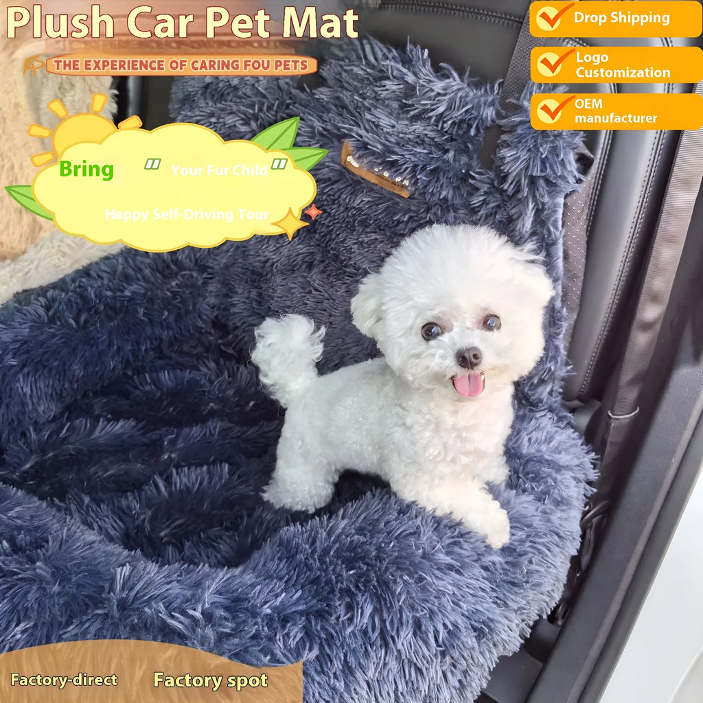 Thick cloth winter thermal pet mat on car seat in beige colour