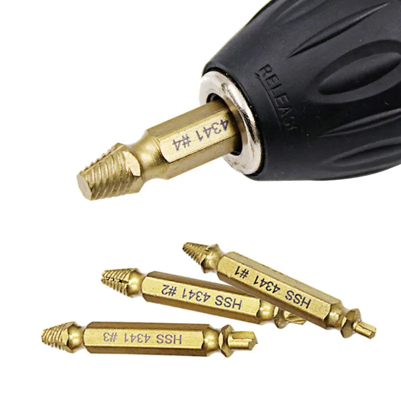 Premium 5-piece screw extractor drill bit set made from 4341 high-speed steel