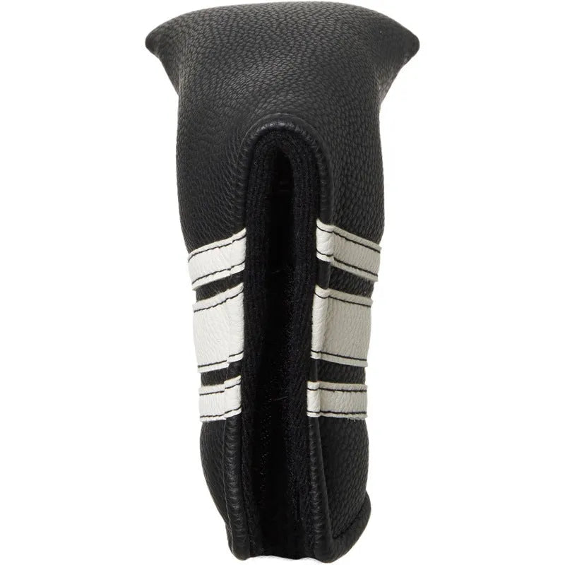 Black PU leather golf club push rod sleeve on a golf club shaft.