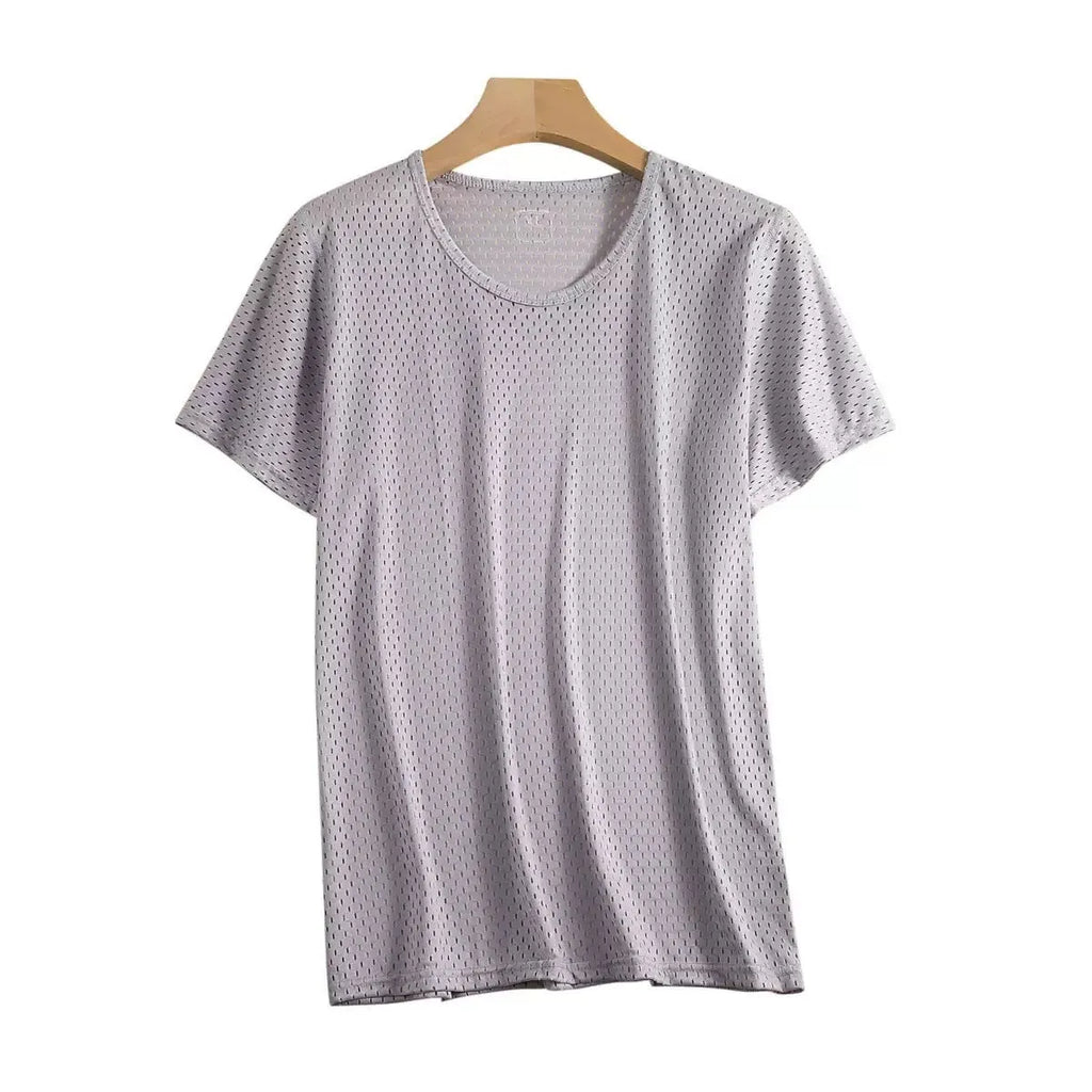 Men's ice silk loose fit short sleeve t-shirt in black, shown front view.