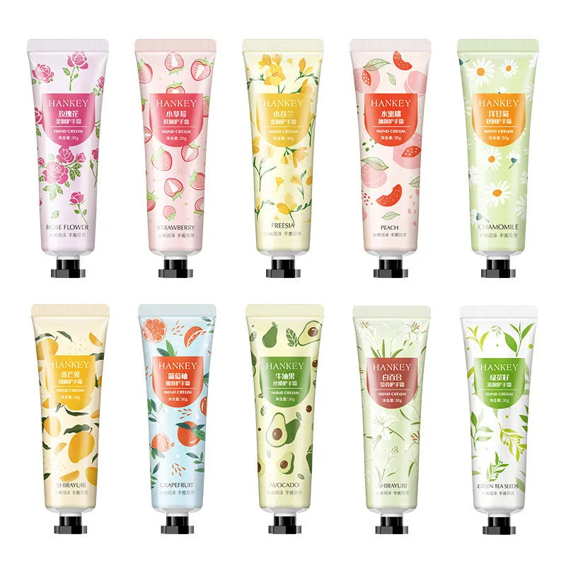30g tube of fruit-scented hand cream for dry hands with multiple scent options