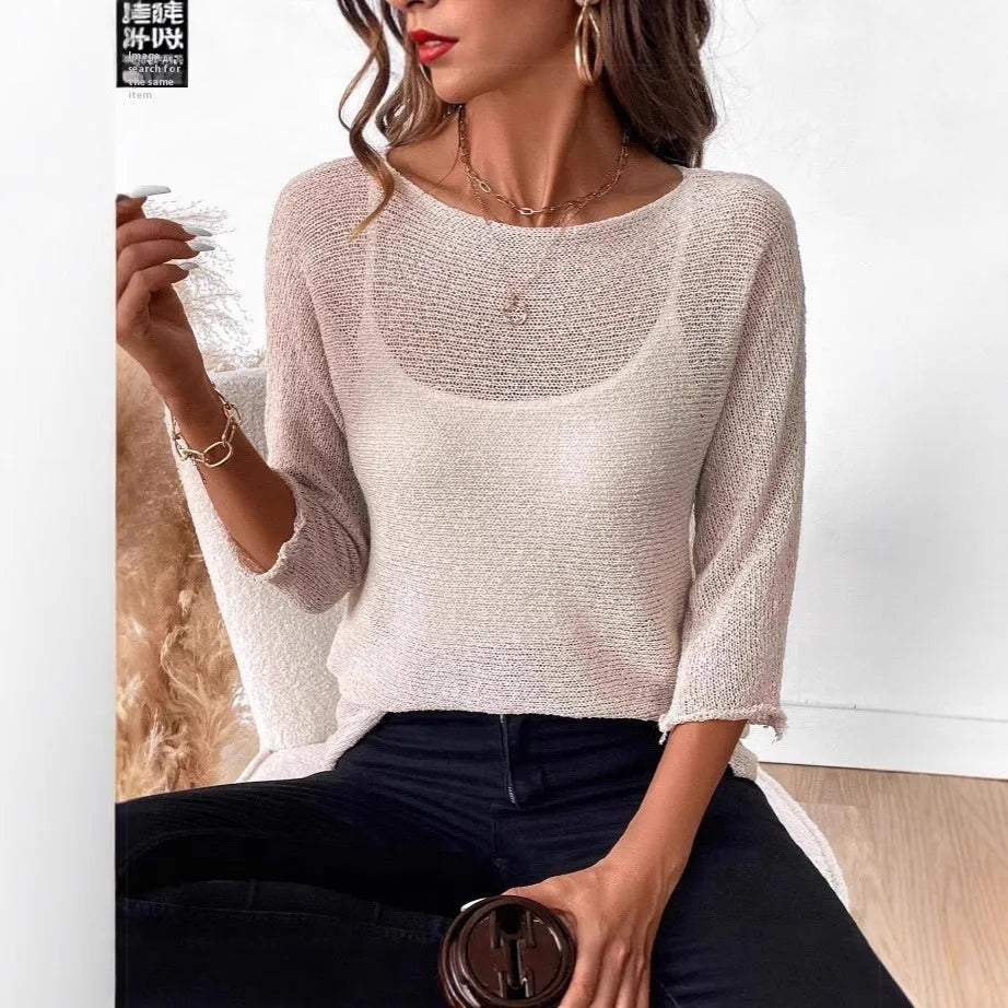 Women's thin knitted off-shoulder overall with 3D pattern in milky white