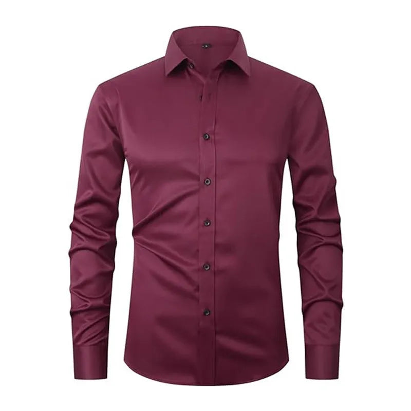 Men's stretch long sleeve work shirt in polyester fabric showing front view with size options