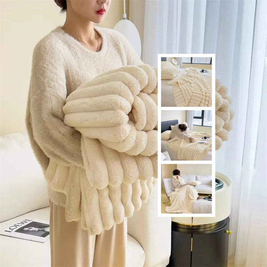 Soft Wind bubble velvet double-sided thickening polyester blanket in solid colour