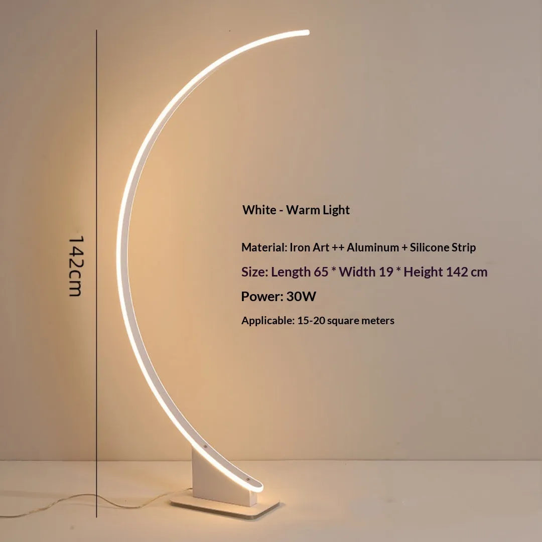 Nordic curved line floor lamp with silicone lampshade in white, aluminium alloy body