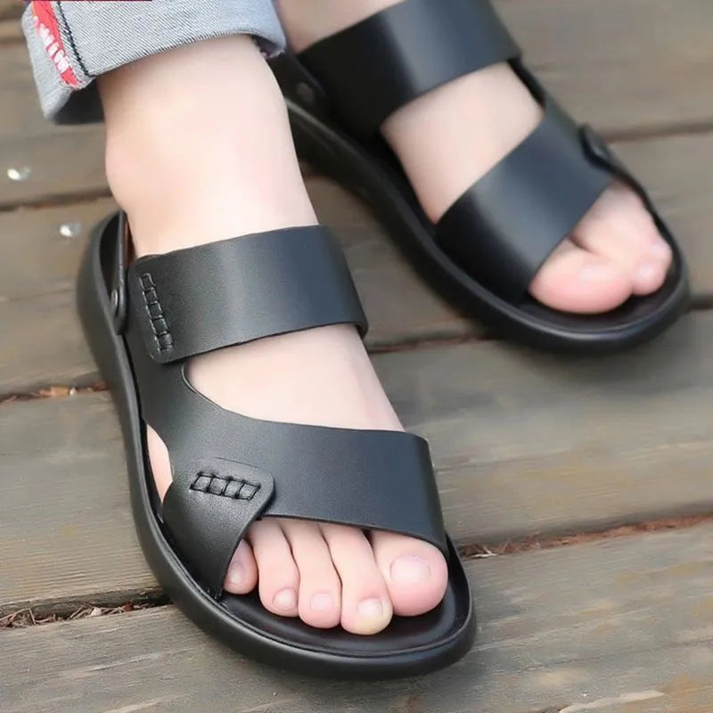 Men's brown and black waterproof plastic sandals for beach and outdoor casual wear