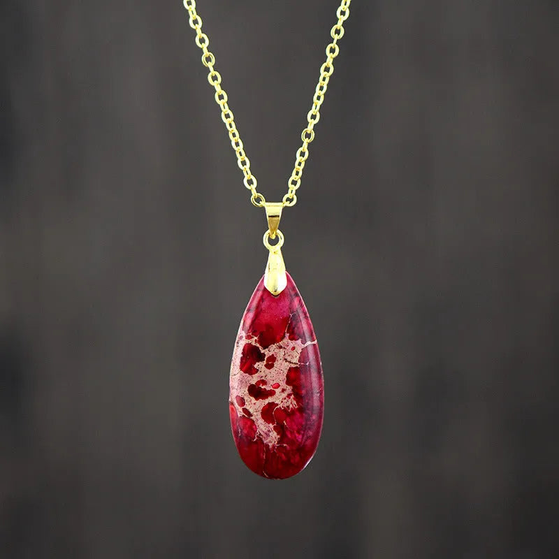 Emperor stone water drop pendant necklace with 18K gold plating in various colour options.