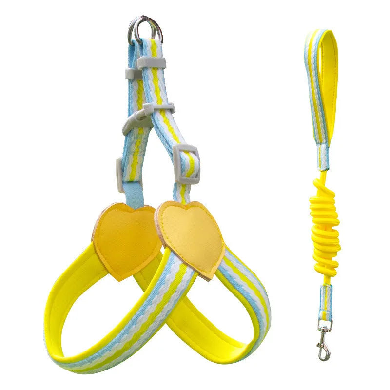 Nylon dog walking chest strap with hand holding rope in various colours and sizes
