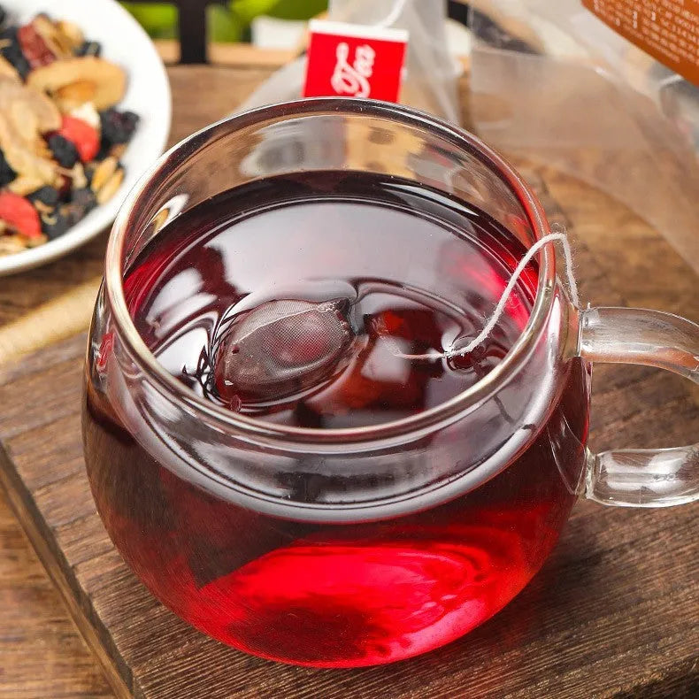 Resealable pouch of ginseng black wolfberry tea with 40 individual tea bags visible