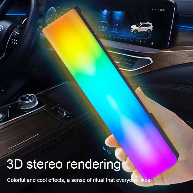Black 3D RGB table top ambience lamp with voice-activated rhythm lighting for PC gaming decor