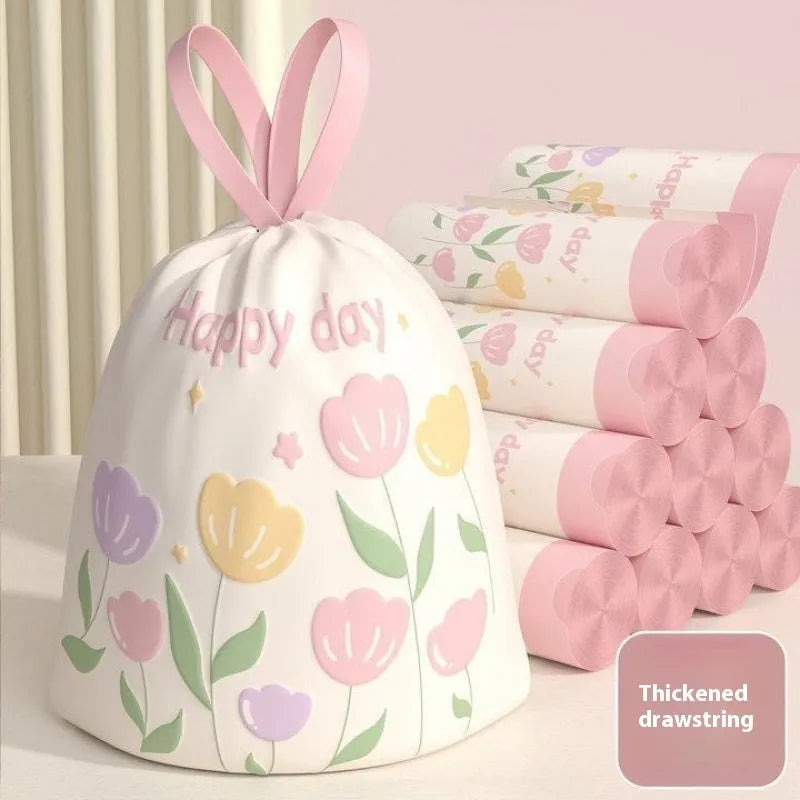 Pink degradable mosquito repellent bin bags with bold drawstring and argy wormwood essence