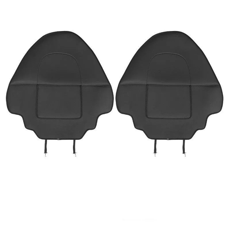 Black leather rear anti kick pad for car seats, measuring 68cm by 42cm.