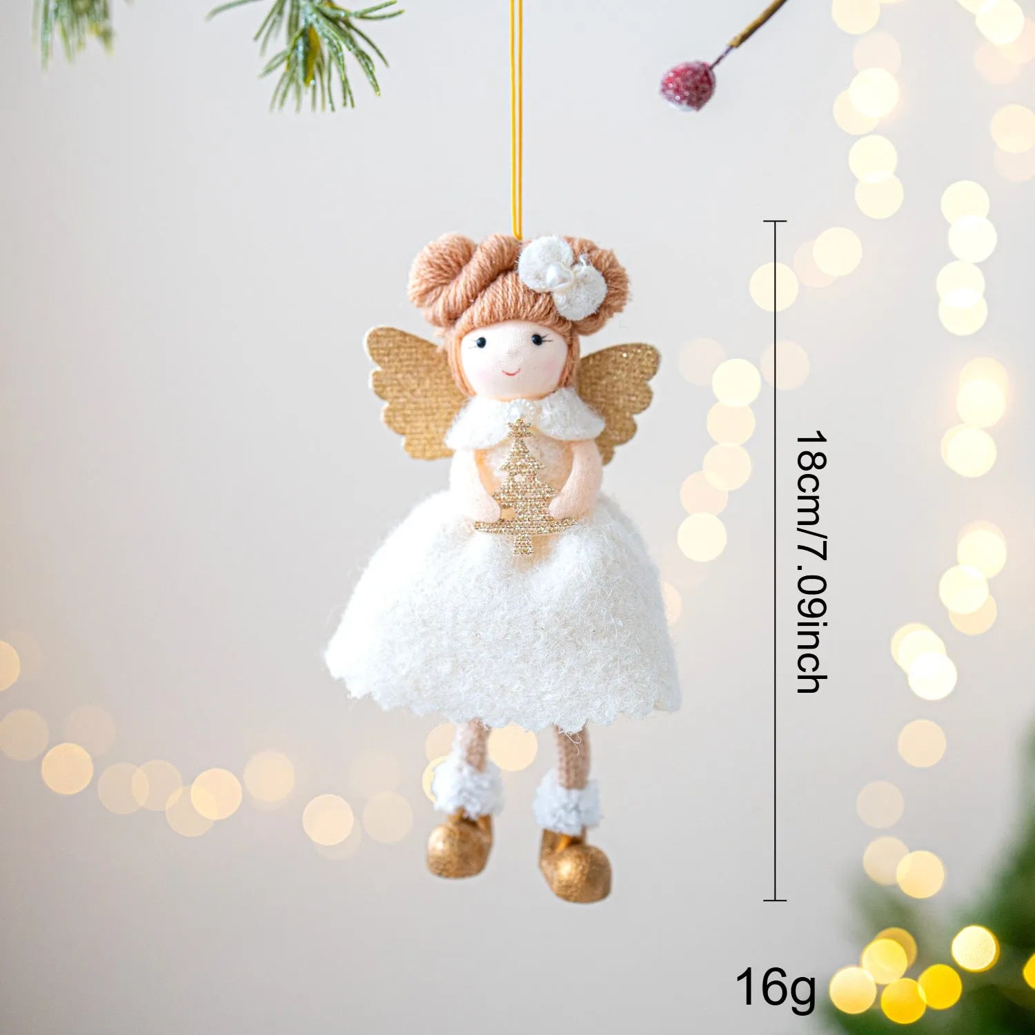 Pink and white cloth Christmas angel wings plush pendant with modern design and hanging cord