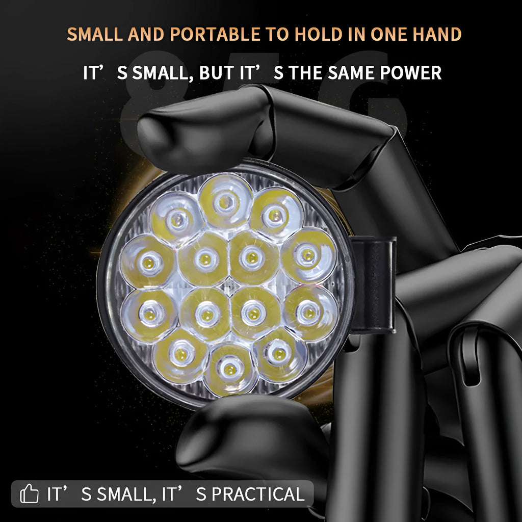 White aluminium LED work light unit with IP67 waterproof rating, suitable for car and off-road vehicle mounting.