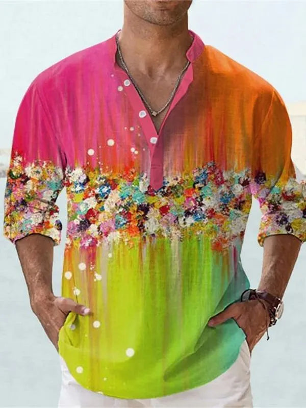 British-style bamboo hemp short sleeve shirt with 3D thermal transfer striped pattern