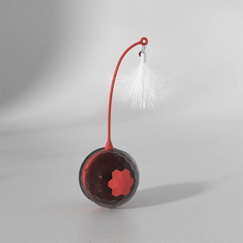 Electric cat toy with USB charging, pendulum ball, plastic body, red colour option