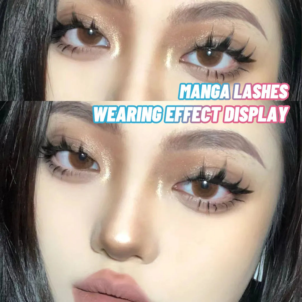 Pack of 5 pairs of black manga-style false eyelashes with natural wispy length on a white background.