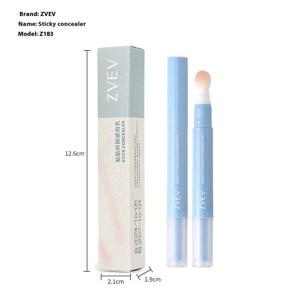 Concealer pen with sponge brush head applicator in brightening skin, pink flesh, and flesh colour shades.